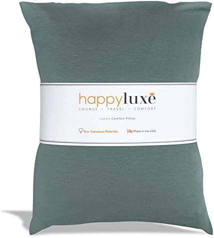 Happyluxe Odyssey Travel Pillow for Long Flights - Soft, Small, Alternative to Down and Memory Foam. 17 x 13in - Made in The USA, Sage Green Airplane Pillow for Adults Sleeping, Camping or Nap