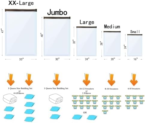 GONGSHI Vacuum Storage Bags, Space Saver Seal Bags For Clothing, Blankets, Comforters, Pillows, Clothes Storage,Travel Luggage,24 Combo-EPUMP - Image 6