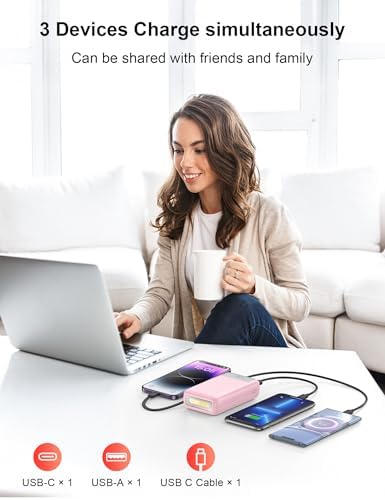 Portable Charger, 27000mAh 22.5W Fast Charging Power Bank with Built-in Cable, USB C Battery Pack with LED Display & Flash Light, Travel Essential External Battery Charger Bank for iPhone Samsung Pink - Image 5