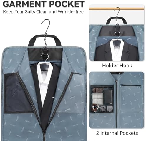 Garment Bags for Travel, Carry On Garment Bag for Business Trips with Shoulder Strap, Mancro Waterproof Foldable Luggage Hanging Suit Bags Gift for Men Women, 2 in 1 Suitcase for Coats, Suits (Black) - Image 4