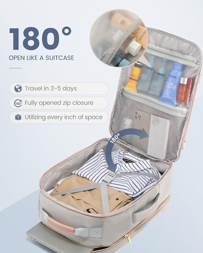 LOVEVOOK Travel Backpack for Women & Men 40L,Airline Approved Carry On Backpack Travel Essentials,TSA Carry on Luggage,Waterproof Personal Item Travel Bag,Suitcase with 3 Packing Cubes,Light gray-Pink - Image 4