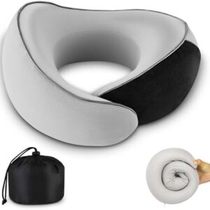 Travel Pillow for Airplane - 360°Support Ergonomic Raised-Edge Designed, 100% Memory Foam Neck Pillow - Best for Traveling & Long Flights & Offices & Cars Sleeping Use with Storage Box