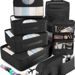 Veken 10 Set/8 Set Packing Cubes for Travel Essentials, Suitcase Organizer Bags in 4 Sizes, Carry-On Luggage Accessories with Laundry & Toiletry Bag, Airplane Must-Have, Road Trip & Camp Gifts for Men