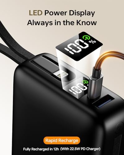 Portable Charger 50000mAh Power Bank,Portable Phone Charger with 2 Built in Cables,22.5W Fast Charging Travel Essentials Battery Pack for iPhone/iPad/MacBook/Android/Samsung - Image 5