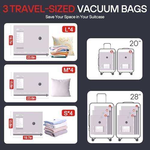 VMstr 12-Pack Vacuum Bags for Travel, Vacuum Seal Compression Bags for Clothing, Carry-On Luggage Space Saver Bags with Plug-in Electric Pump - Image 3