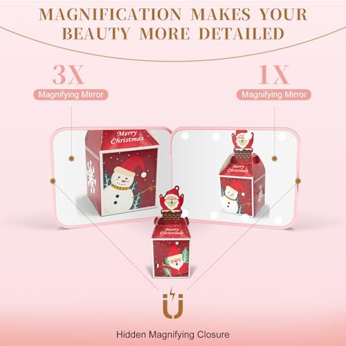 Compact Mirror, 1X/3X Magnification LED Pocket Mirror with Nternal BIattery, Mini Mirror for Purse, Pocket,Travel and Present (Pink) - Image 4