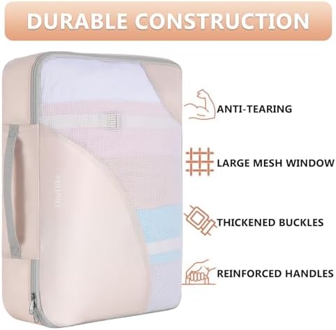 10 Set/8 Set Packing Cubes for Travel, Gifts for Women Mom,Anti-Tearing Suitcase Organizer for Luggage with Shoe & Hanging Toiletry Bag,OlarHike Vacation Essentials & Accessories for Cruise Ship,Cream - Image 4