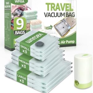 Vacuum Bags for Travel with Rechargeable air Pump, 3 Sizes Vacuum Seal Bags for Clothing, Space-Saving Compression Storage Bags for Travel & Closet Organization (9)