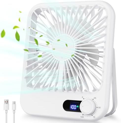 Travel Fan for Sleeping, 6.8" Small Portable Fan Rechargeable Battery Powered, 100 Speeds Personal Mini Desk Fan for Office Bedroom, Cruise Ship Beach Vocation Travel Essentials, White