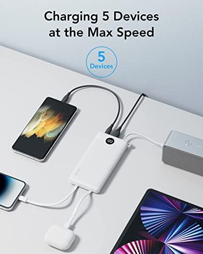 VRURC Portable Charger Power Bank, USB C Battery Pack 10000mAh,5 Outputs 2 Inputs Pocket Travel Charging Bank Built-in Cables for iPhone 17 Pro 17 16 15 14 13,Samsung,Android-White(1 Pack) - Image 4