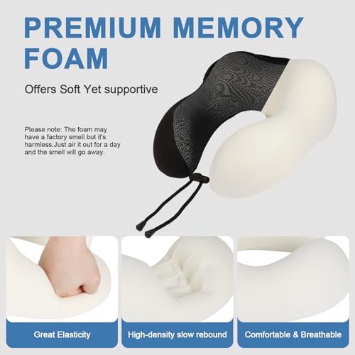 Travel Neck Pillow with 100% Light-Blocking Hood – Ergonomic Memory Foam Support Pillow for Airplane, Long Flights, Road Trips, Office and Car, Full Head and Neck Support with Skin-Friendly Cover - Image 7