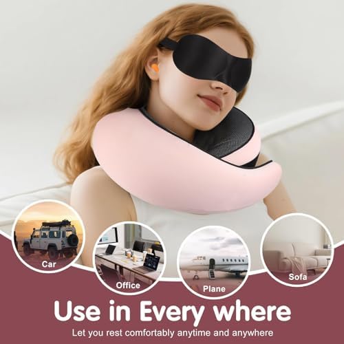 Travel Neck Pillow, Memory Foam Neck Support for Airplane, Car & Office, Breathable Portable Design with Eye Mask, Earplug Holder & Carry Bag, for Women&Men - Image 3