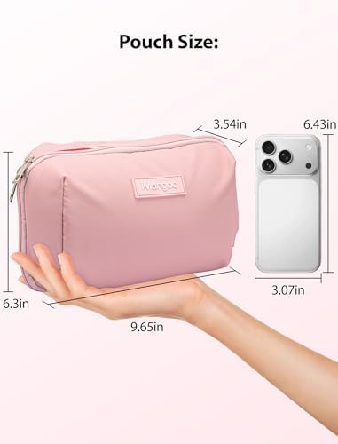 iMangoo Tech Organizer Travel Case 150° Open Large Storage Pouch Purse for Women Zipper Waterproof Bag Power Bank Portable Charger Cable Cord Electronics Accessories Trip Travel Essentials Bags Pink - Image 2
