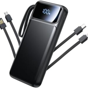 Power Bank, Portable Charger with Built in Cable 22.5W Fast Charging Battery Pack 10000mAh Slim 6 Outputs 3 Inputs LED Display Phone Charger for iPhone Samsung Pixel Moto iPad Travel Essential Gift