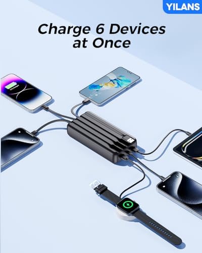 Portable Charger,50000mAh Power Bank Built-in Cable, 22.5W PD USB C In & Out Fast Charging, External Battery Pack with 6 Output & 2 Input, Travel Phone Charger for iPhone 17/16/15/14/13/12(Black) - Image 3