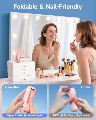 SWEETFULL Portable Handheld Mini Fan with LED Display, 3-in-1 Personal Foldable USB Rechargeable Hand Held Fan & Flashlight for Travel, Lash Eyelash, Cute Small Pocket for Women, Girls - Image 6