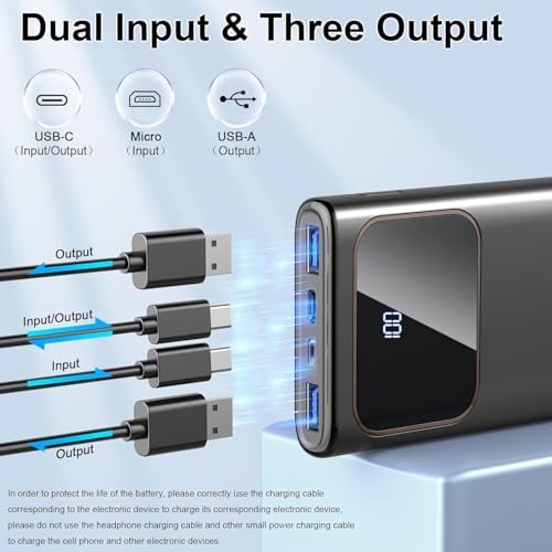 Power Bank, 10000mAh Portable Charger with PD 5A/3W Fast Charging, USB C in&out External Battery Pack, Portable Cell Phone Charger for iPhone 16 15 14 13 /ProMax/Pro/Plus Samsung S23 S22 Android Phone - Image 6