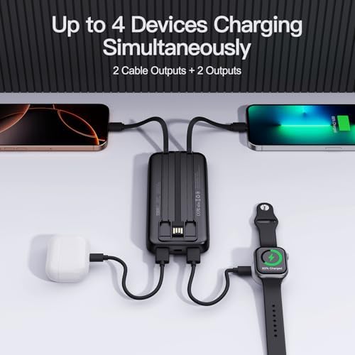 2026 2-Pack 12800mAh Portable Charger with Built in Cables, Travel Essential Battery Pack, 4 Outputs 2 Inputs Slim Power Bank with Cord Wires for iPhone 17/16/15/14, Samsung Galaxy S23/22, Pixel etc - Image 2
