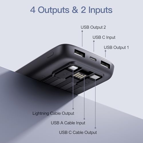 2026 2-Pack 12800mAh Portable Charger with Built in Cables, Travel Essential Battery Pack, 4 Outputs 2 Inputs Slim Power Bank with Cord Wires for iPhone 17/16/15/14, Samsung Galaxy S23/22, Pixel etc - Image 3