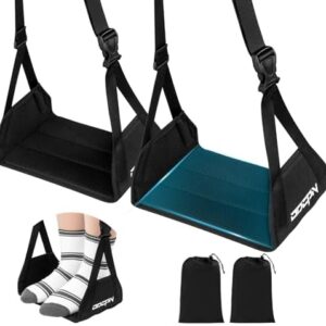 2-Pack Foot Hammock for Plane Travel, No Collapse Thickened Bamboo Airplane Foot Rest with Extended Adjustment Strap, Portable Desk Foot Hammock to Relax Your Feet, Foot Sling Travel Essentials(Black)