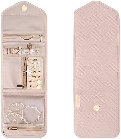 BAGSMART Travel Jewelry Organizer Case Foldable Small Jewelry Roll for Journey Rings, Necklaces, Earrings, Bracelets,Mini,Soft Pink - Image 9