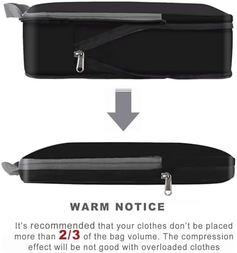 BAGAIL 4 Set/6 Set/8 Set Compression Packing Cubes Travel Accessories Expandable Packing Organizers (Cloth Pattern, 4-Black) - Image 3