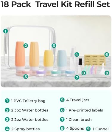 BAGSMART 18 Pack TSA Approved Travel Bottles for Toiletries, Leak Proof Silicone Travel Size Containers Bottles for Shampoo, Purple - Image 2