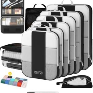 10 Set Compression Packing Cubes for Travel Essentials,Compressible Expandable Packing Cubes for Suitcase,OlarHike Luggage Organizer Bags for Travel,Handy Helper for Organizing Clothes(Black)