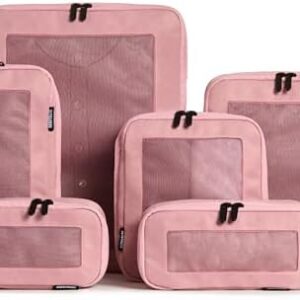 Aerotrunk Compression Packing Cubes for Travel - Luggage Organizer Bags - Double Zipper Packing Cubes for Suitcases (6-Pack, Rose)