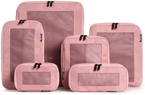 Aerotrunk Compression Packing Cubes for Travel - Luggage Organizer Bags - Double Zipper Packing Cubes for Suitcases (6-Pack, Rose)