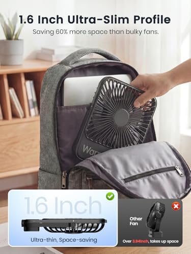 Warmco 10000mAh Portable Travel Fan 7-inch, Max 24H Runtime, Ultra-thin Quiet Rechargeable Battery Operated Desk Fan with Digital Display for Camping, Office, Bedroom, Cruise Essentials - Image 3