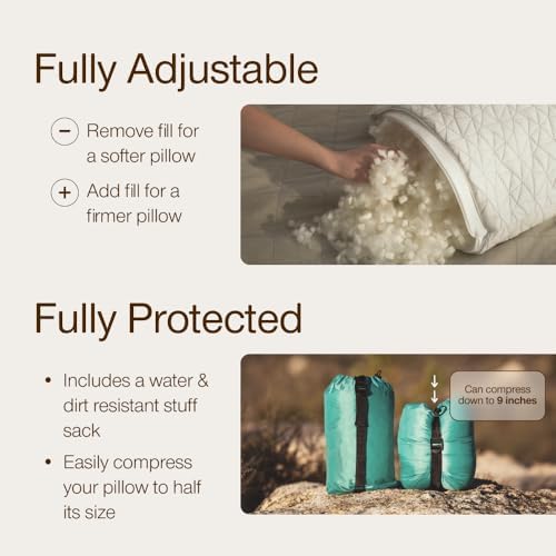 Coop Home Goods Original Travel and Camping Adjustable Pillow, Small Camping Pillow with Compressible Stuff Sack, Medium-Firm Memory Foam with Lulltra Washable Cover, CertiPUR-US Certified (19x13) - Image 2