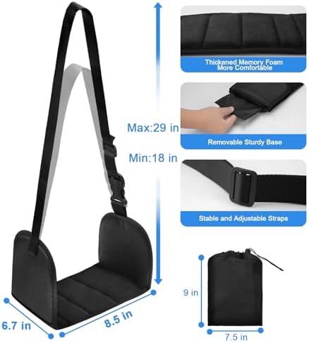 Airplane Foot Hammock with Removable Base & Memory Foam - Wide Hardboard Support No-Collapse Foot Rest for Long Flights, Office, Travel - Thickened Design Relieves Foot Pain (Black, Travel Essentials) - Image 3
