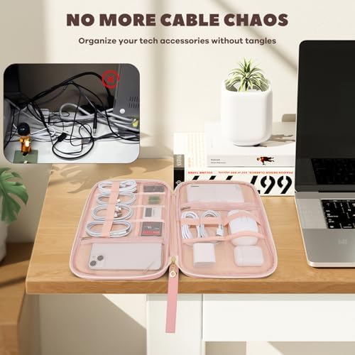 Electronics Organizer Travel Case, Charger Bag Cord Organizer Travel, Compact Tech Pouch Cable Organizer Bag for Charger, Cords, Phone, Headphones, Flash Drive, SD Card (Pink, Large-Single Layer) - Image 5