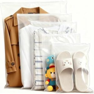 30pcs Packaging Bags for Clothing, 5 Different Sizes Reusable Clear Frosted Plastic Apparel Bags for Travel Storage- Shirts, Sweatshirts, Underwear, Bathing Suit, with Vent Holes