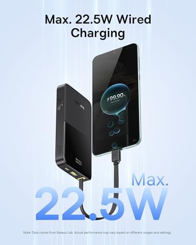 Baseus Portable Charger, 10000mAh Fast Charging Power Bank, 22.5W PD3.0 QC3.0 Battery Pack Built-in USB C Braided Cable, Travel Essentials for iPhone 17 16 15, iPad, S25/S24, Indoor/Outdoor - Image 3