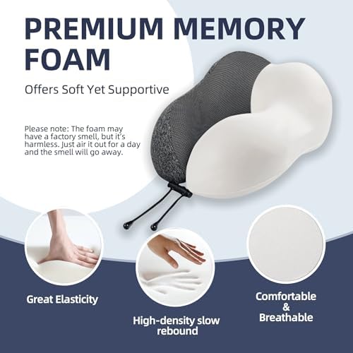 Travel Pillow with Extra Large Hood for Airplane Long Flights Privacy and Comfort Memory Foam with Skin-Friendly Cover for Road Trip Head&Neck Support for Plane Office Cars Sleeping & Rest (Grey) - Image 7