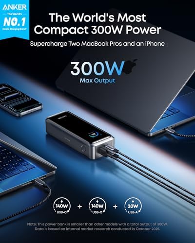 Anker Prime Power Bank, 26,250mAh 3-Port Portable Charger with 300W Max Output, Two-Way Charging, TSA-Approved, App Control, for MacBook, iPhone 17/16 Series, and More (Base Not Included) - Image 2