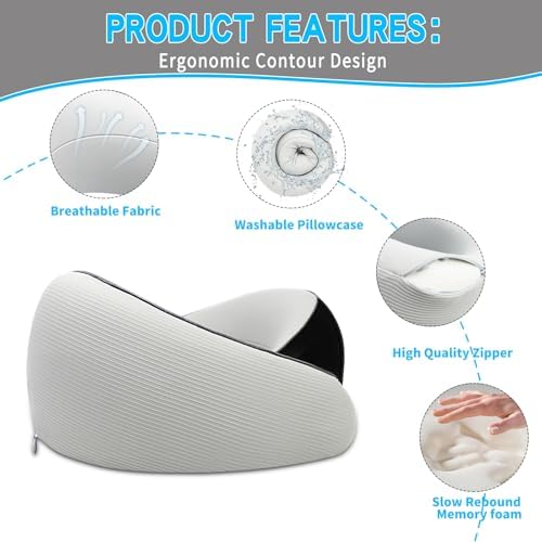 Travel Pillow for Airplane - 360°Support Ergonomic Raised-Edge Designed, 100% Memory Foam Neck Pillow - Best for Traveling & Long Flights & Offices & Cars Sleeping Use with Storage Box - Image 6
