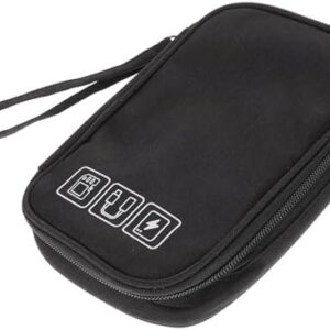 Portable Charger Case and Cable Organizer Bag for Travel, Mini Electronics Cord Storage Pouch in Black, Compact Tech Accessories Organizer for Phone, Power Bank, and Earphones