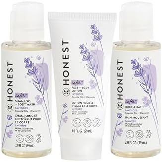The Honest Company Babe's Mini Must Haves Gift Set Travel Size Hypoallergenic Lavender Bathtime Essentials Shampoo Body Wash (2 fl oz) Face Lotion (1 Bubble Bath - Image 8
