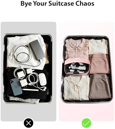 iMangoo Tech Organizer Travel Case 150° Open Large Storage Pouch Purse for Women Zipper Waterproof Bag Power Bank Portable Charger Cable Cord Electronics Accessories Trip Travel Essentials Bags Pink - Image 7