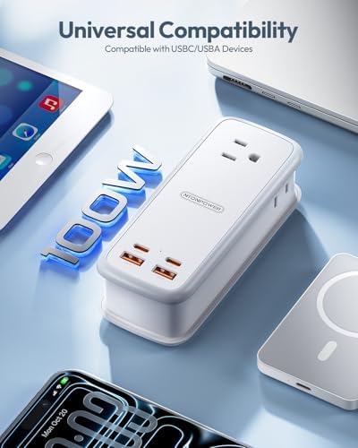NTONPOWER 100W GAN Ultra Travel Power Strip, 7-in-1 USB C Charging Station with 3 Outlets 4 USB (2 Fast Charge)& 5ft Extension Cord, Compact Desktop Charger for MacBook, iPhone, Cruise, Office, White - Image 4