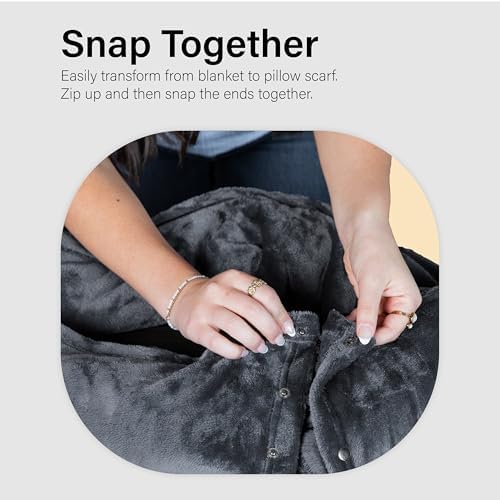 NAPRO 3‑in‑1 Travel Blanket Pillow Scarf – Convertible 50×80″ Blanket, 12×16″ Pillow, 80″ Infinity Neck Pillow – Lightweight, Plush – Gray - Image 6