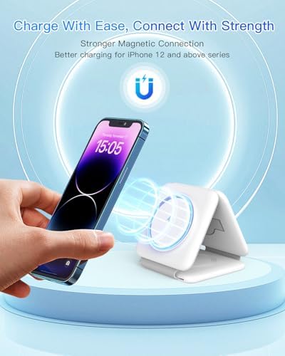 Charging Station for Apple Multiple Devices - 3 in 1 Foldable Magnetic Wireless Charger Dock - Travel Charging Pad for iPhone 16 15 14 13 12 Pro Max Plus Watch & Airpods - Image 7