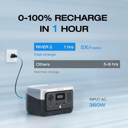 EF ECOFLOW Portable Power Station RIVER 2, 256Wh LiFePO4 Battery/ 1 Hour Fast Charging, 2 Up to 600W AC Outlets, Solar Generator (Solar Panel Optional) for Outdoor Camping/RVs/Home Use - Image 3