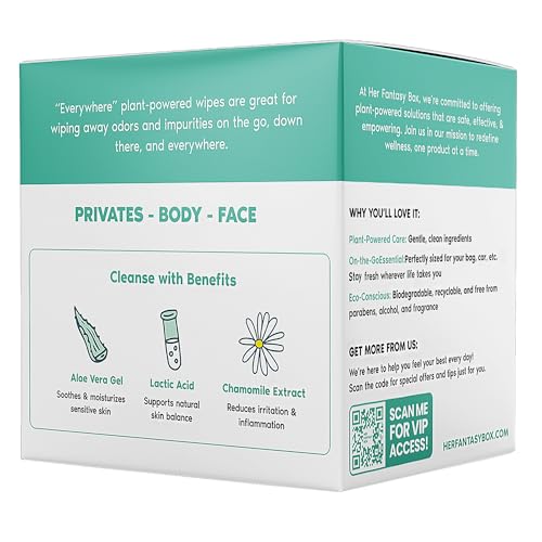Her Fantasy Box | Everywhere Wipes – 100% Organic Cotton, Gentle & Refreshing, pH-Balanced, Fragrance-Free, Plant-Powered for Body, Face & Intimate Areas, Ideal for Sensitive Skin - 1 Pack, 15 Wipes - Image 7