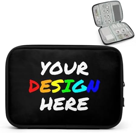 Custom Electronics Travel Organizer Case with Image & Text, Personalized Tech Accessories Cable Storage Bag for Cords, Charger, Phone, Hard Drive
