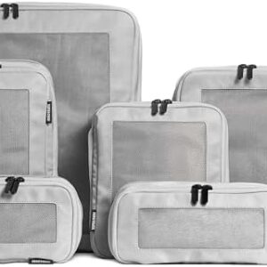 Aerotrunk Compression Packing Cubes for Travel - Luggage Organizer Bags - Double Zipper Packing Cubes for Suitcases (6-Pack, Light Grey)