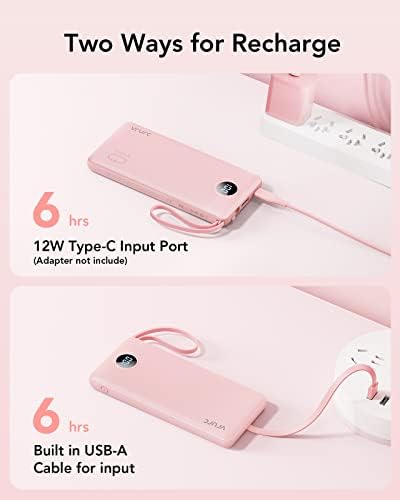 VRURC Portable Charger Power Bank, 10000mAh Travel Essentials Battery Pack, Compact Charging Bank Built-in Cables Cords Compatible with iPhone 17 Pro 17 16 15 14 13, Samsung Phones-Pink(1 Pack) - Image 6